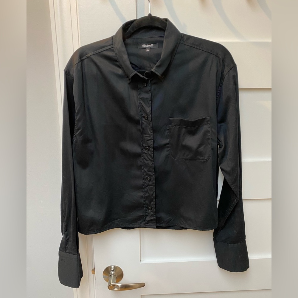 Madewell Black Cropped black button down blouse - Picture 4 of 7
